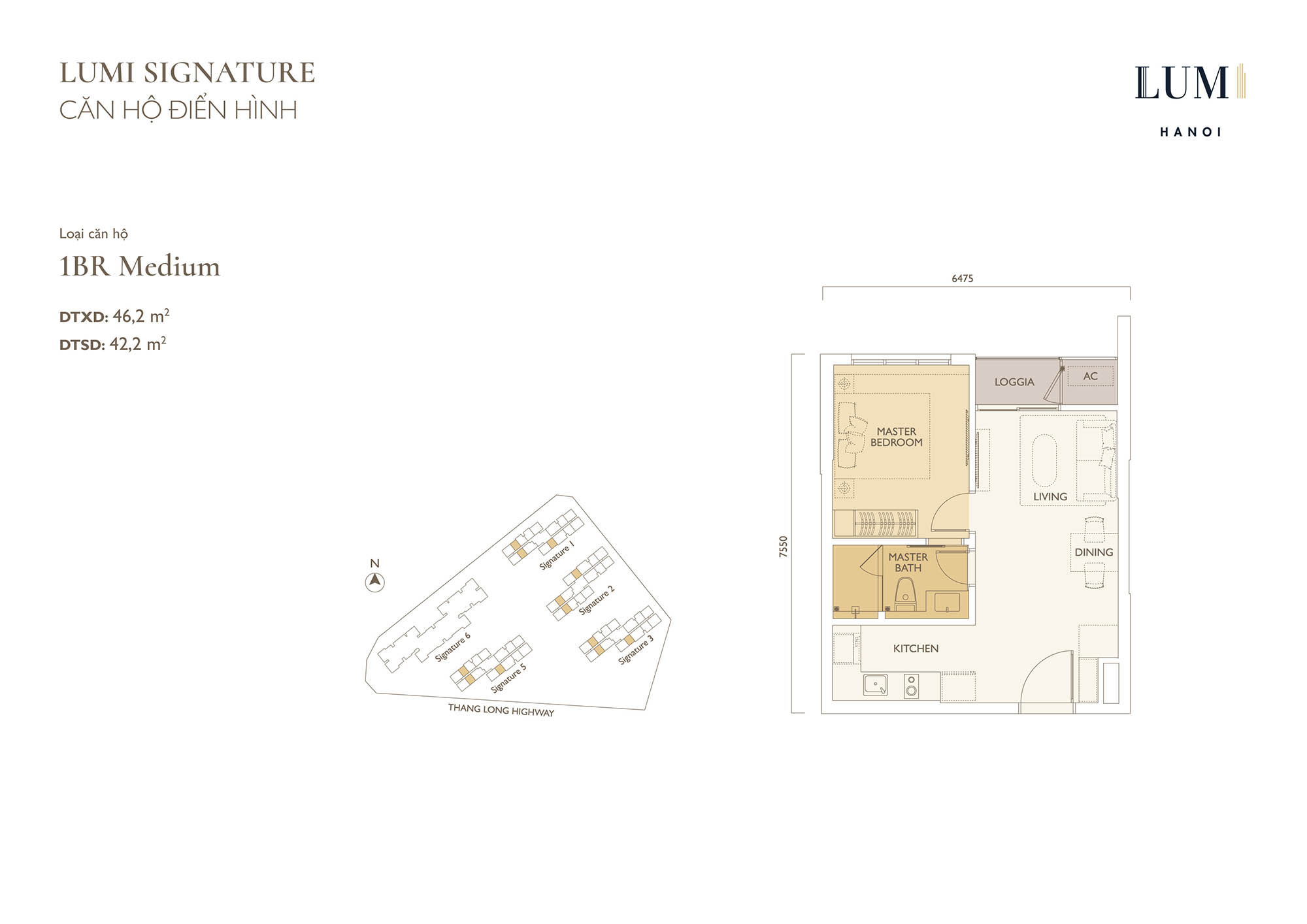 Mặt bằng căn 1 phòng ngủ