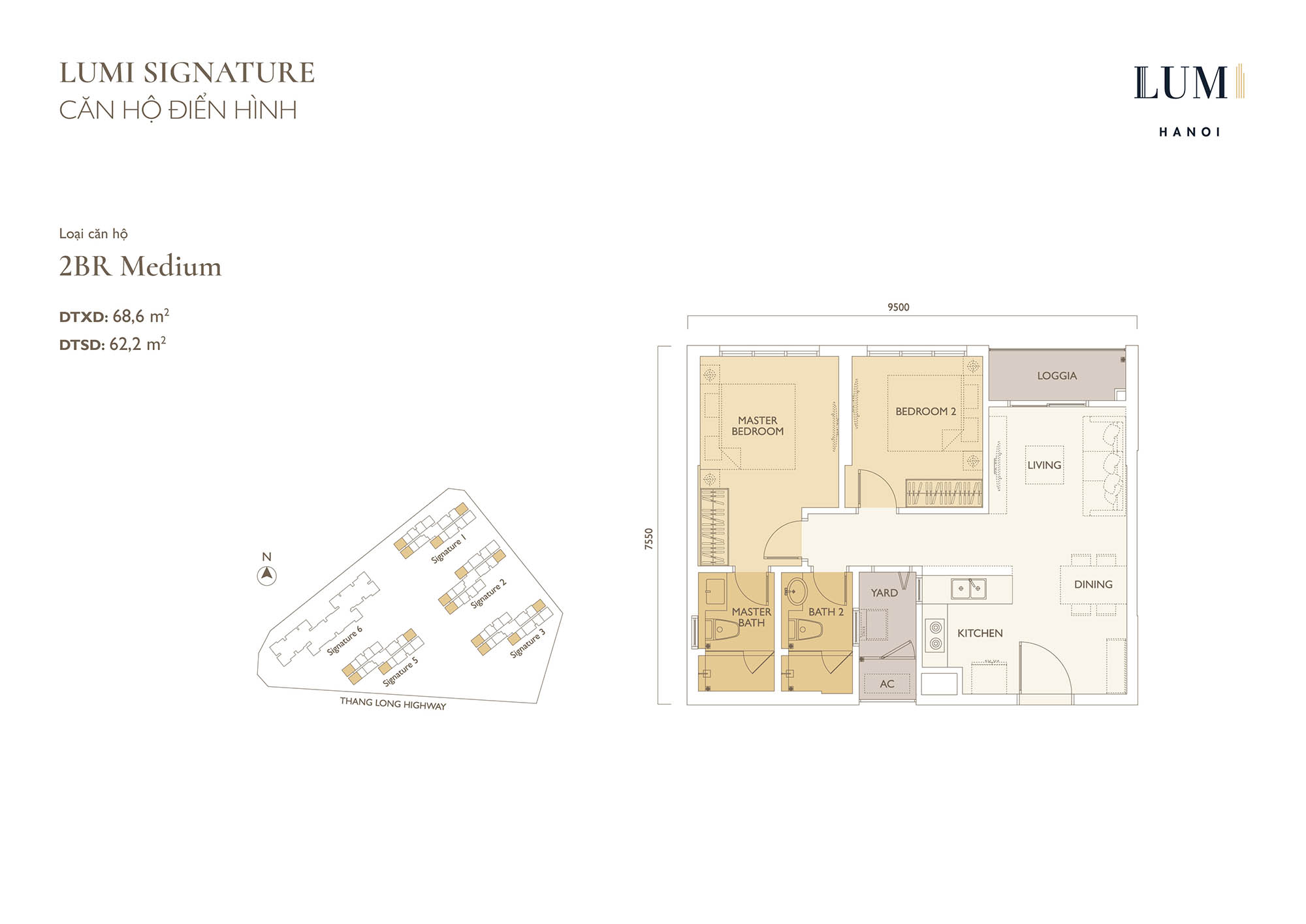 Mặt bằng căn 2 phòng ngủ vừa