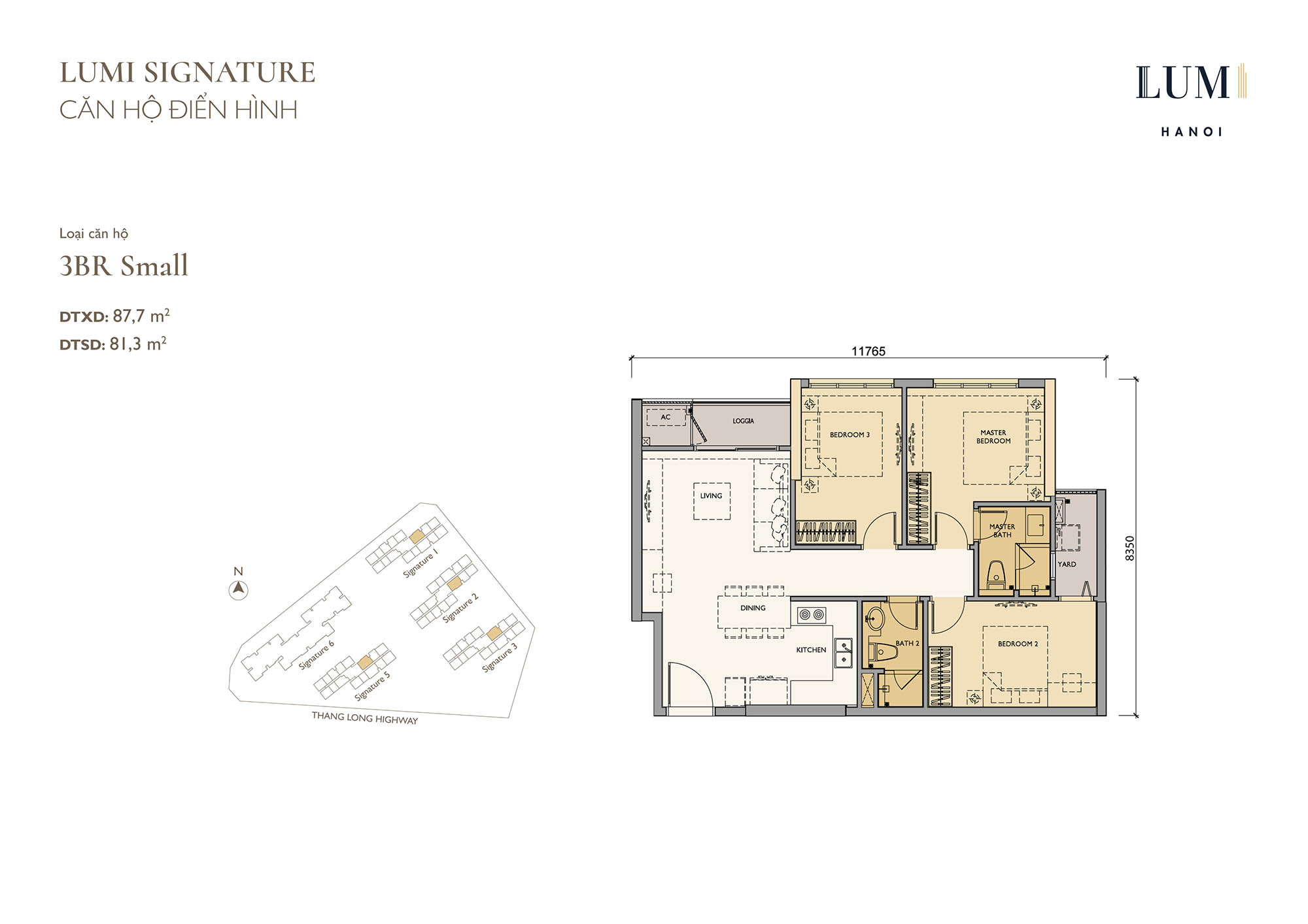 Mặt bằng căn 3 phòng ngủ nhỏ